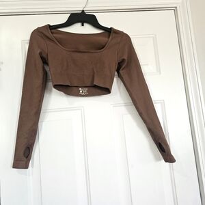 OQQ Brown Crop Top Size Small 90% Nylon